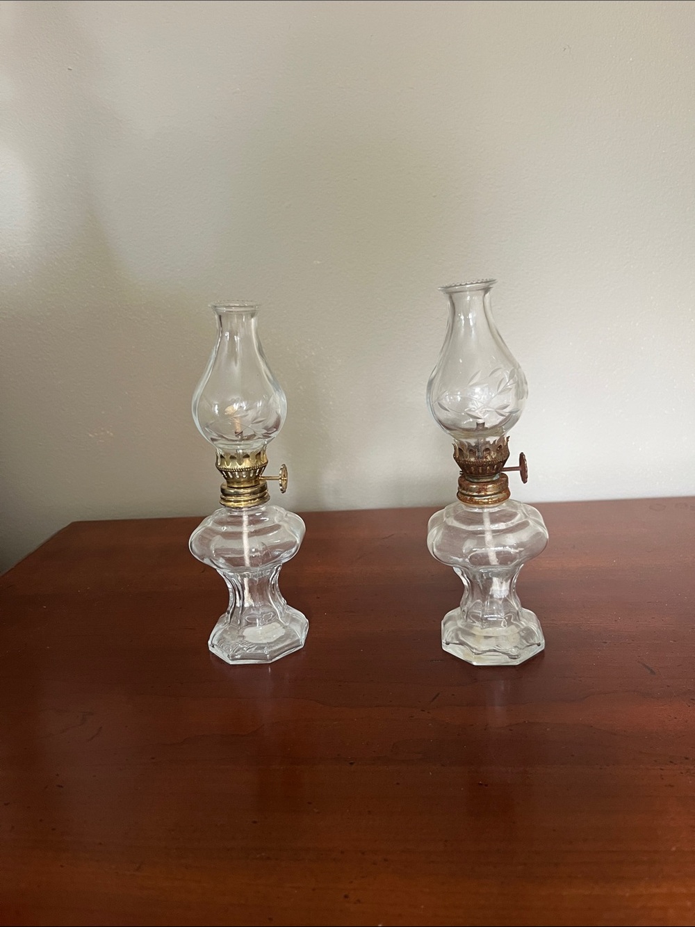 Princess House Clear Glass Oil Lanterns with Brass Burners